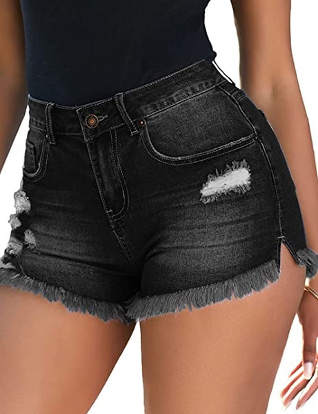 Jean Shorts for Women Washed High Waisted Frayed Raw Hem Wide Leg