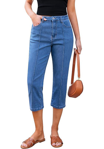 GRAPENT Women's Sculpting Denim Capri Skinny Jean Slim Stretch