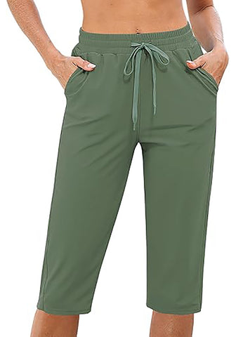 GRAPENT Women's Casual Elastic Waist Swim Pants Drawstring Jammer Knee-Length