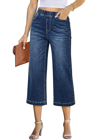 GRAPENT Brief Capri Denim Durable Pocket Regular Wide Leg Women Pants