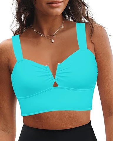 Grapent Women Sexy Plunge V-neck Tankini Top Adjustable Strap Beach Wear Bikini Top