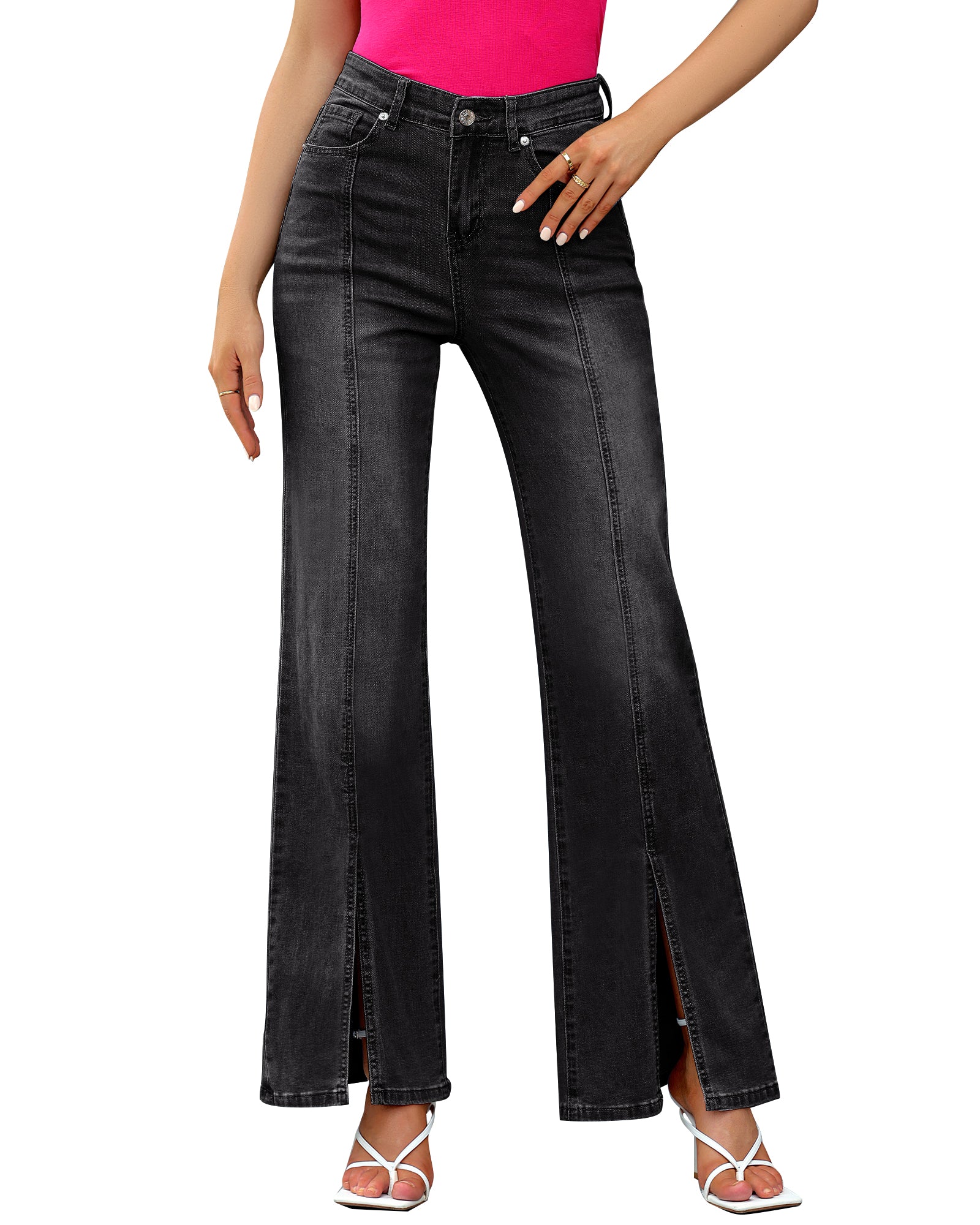 GRAPENT Womens Flare Jeans High Waisted Wide Leg Baggy Jean for