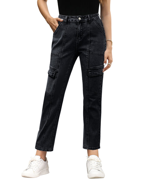 GRAPENT Jean Capris for Women Wide Leg Jeans High Waisted Crop Denim Capri  Pants Stretchy Baggy