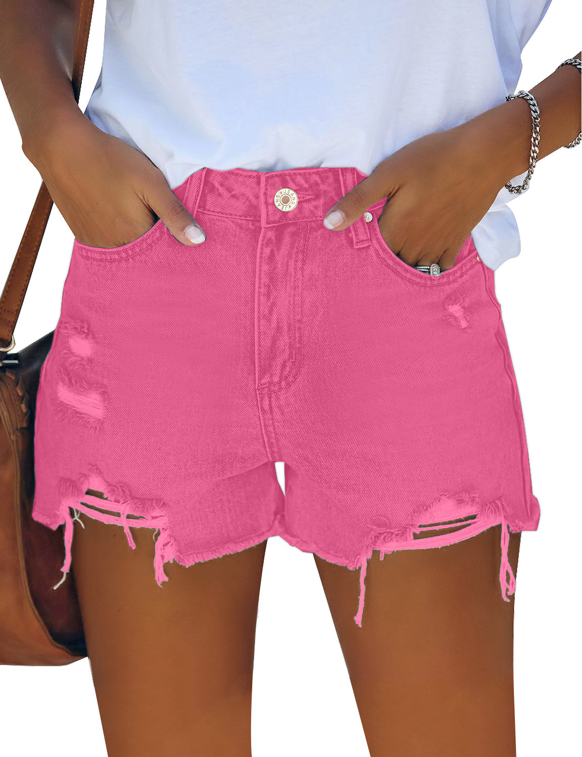 JIUKE Women's Ripped Denim Jean Shorts Mid Rise A-Line Loose Wide Leg  Casual Pants Button Zipper Pockets Stretchy Short Jeans - Walmart.com