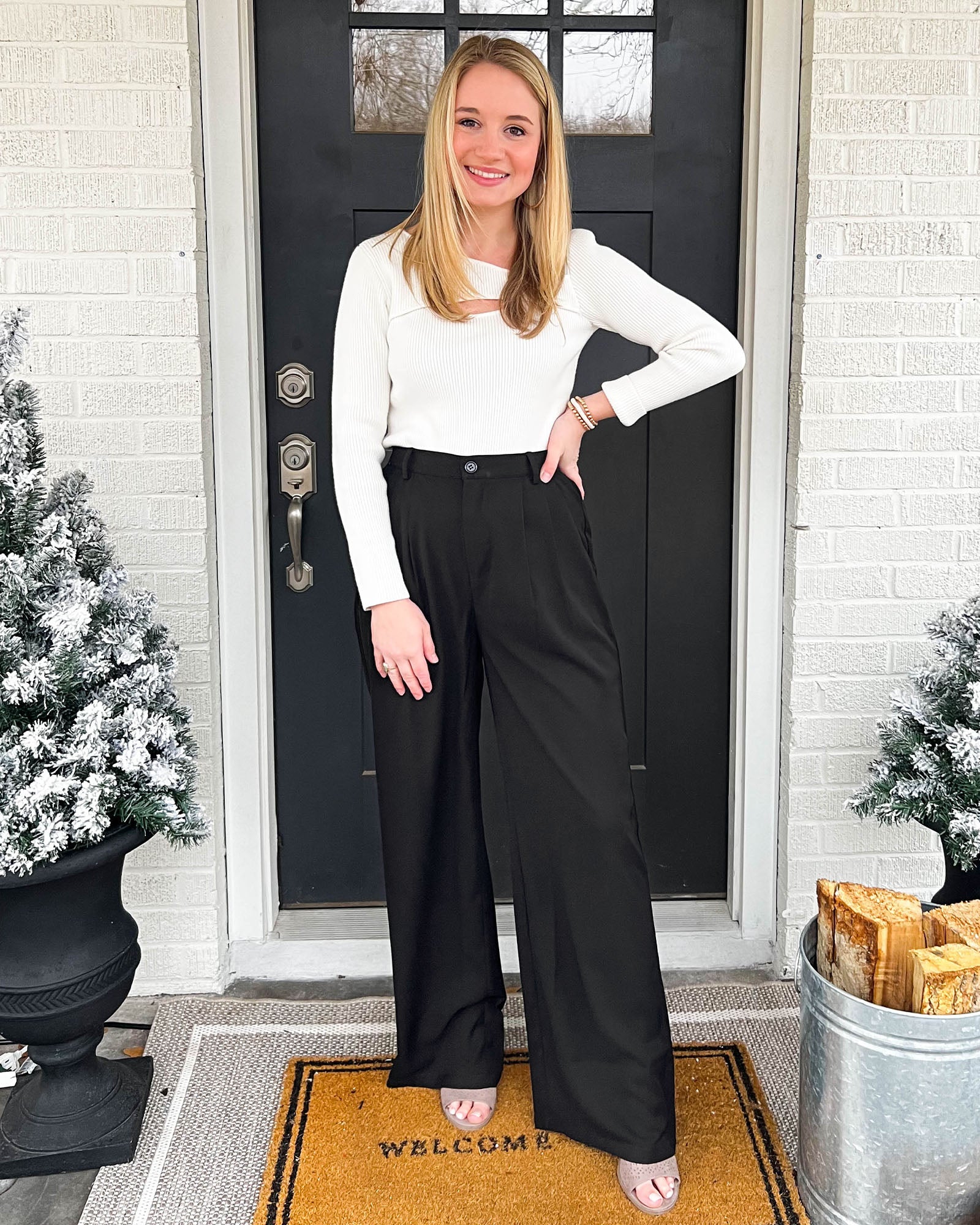 View our High Waisted Wide Leg Pant and shop our selection of designer women…   Wide leg pants outfit, High waisted wide leg pants, Business casual  outfits for work