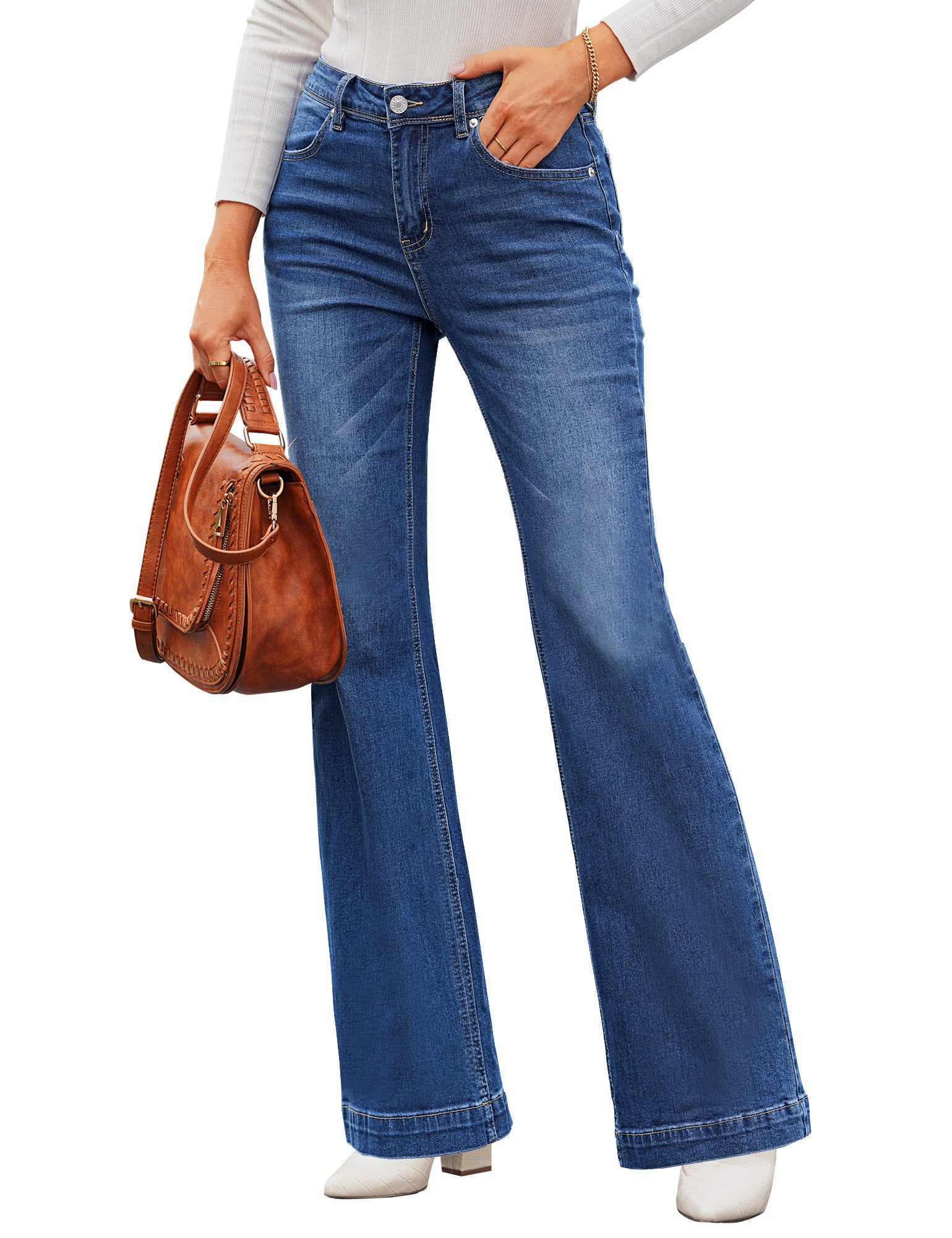 GRAPENT Womens Flare Jeans High Waisted Wide Leg Baggy Jean for Women –  Grapent