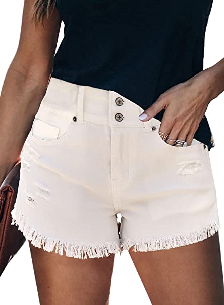 Jean Shorts for Women Washed High Waisted Frayed Raw Hem Wide Leg Denim  Shorts Casual Loose Distressed Summer Shorts
